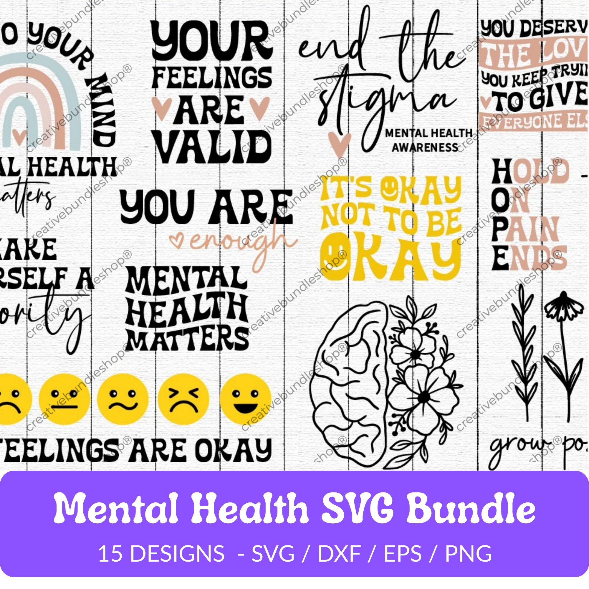 Mental Health SVG Bundle - 15 Designs