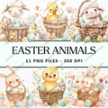 Easter Animals Clipart Bundle - 11 PNG Files