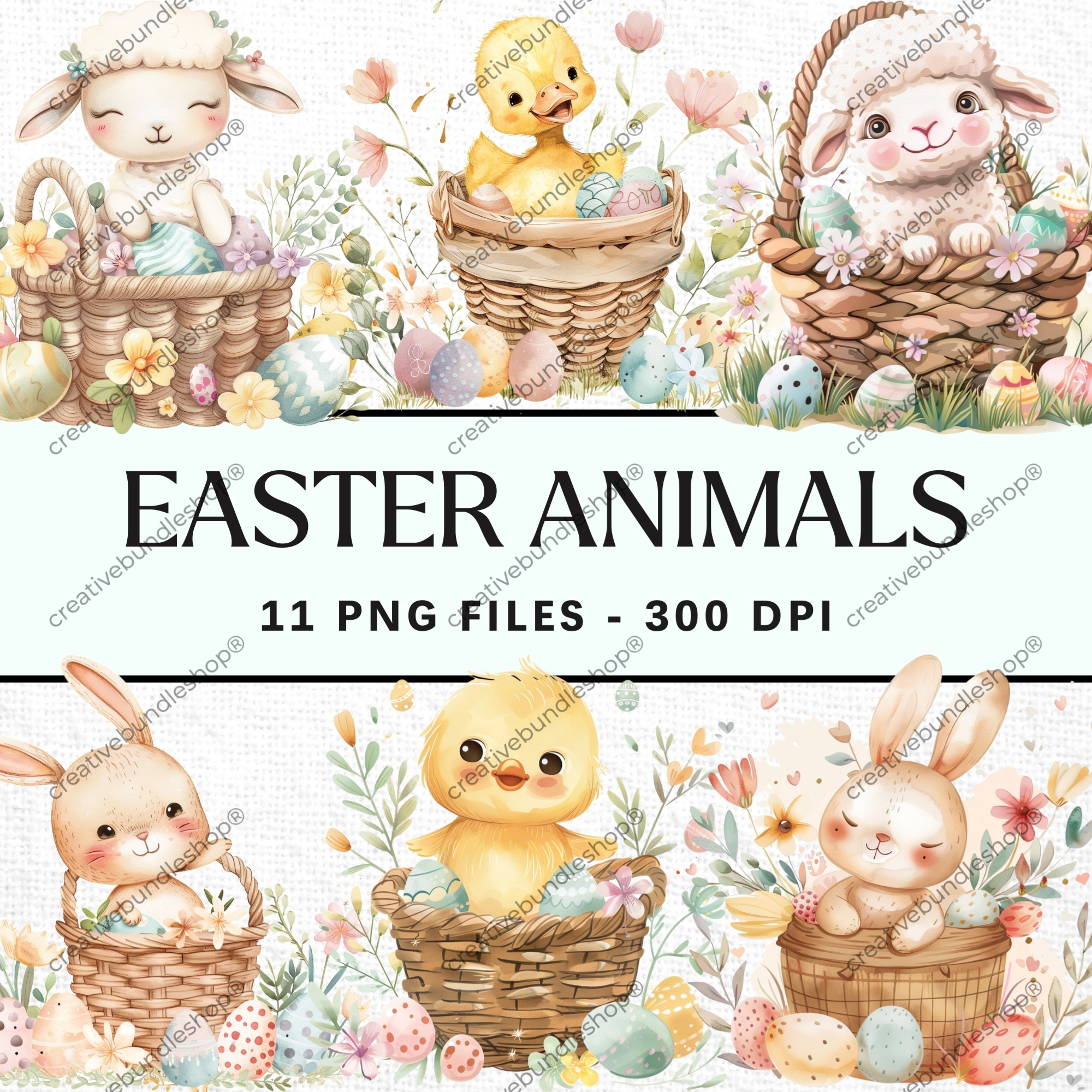 Easter Animals Clipart Bundle - 11 PNG Files