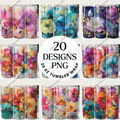 Floral Alcohol Ink Tumbler Wrap Bundle - 20 Designs PNG 20 oz