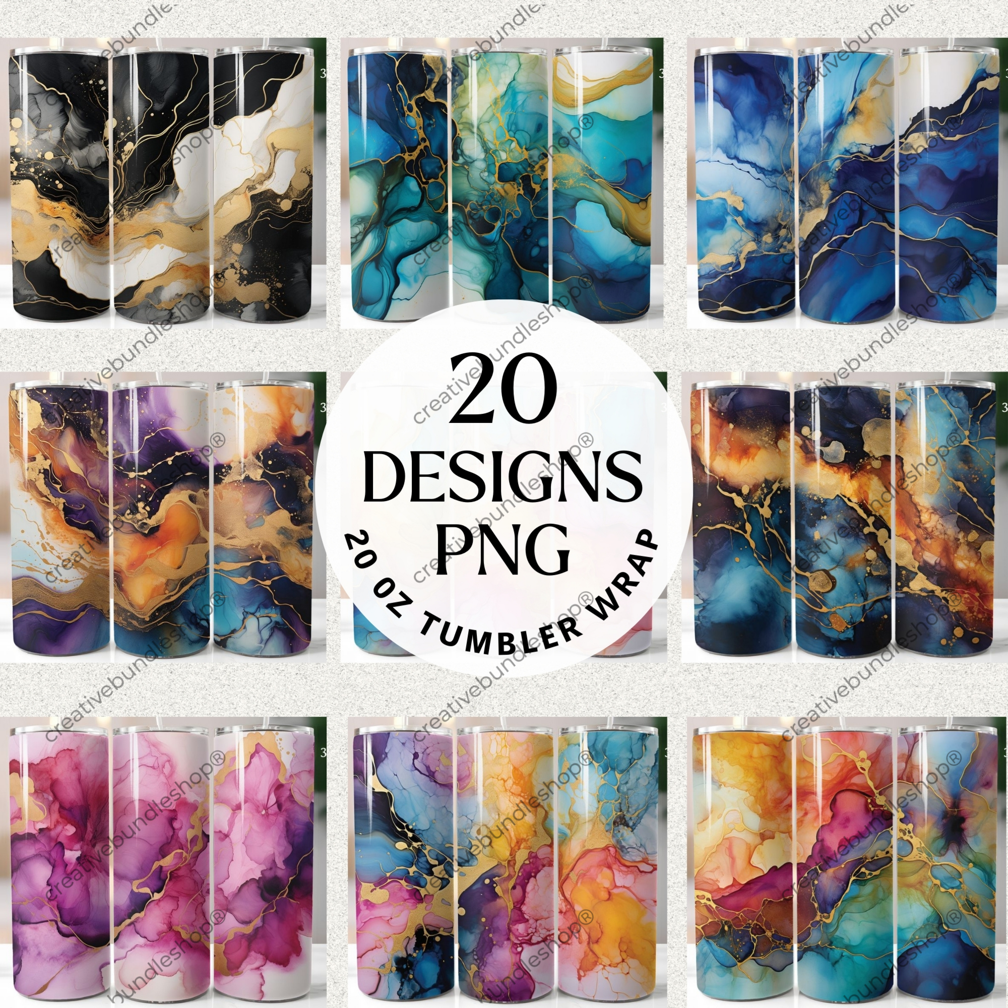 Alcohol Ink Tumbler Wrap Bundle - 20 Designs PNG 20 oz
