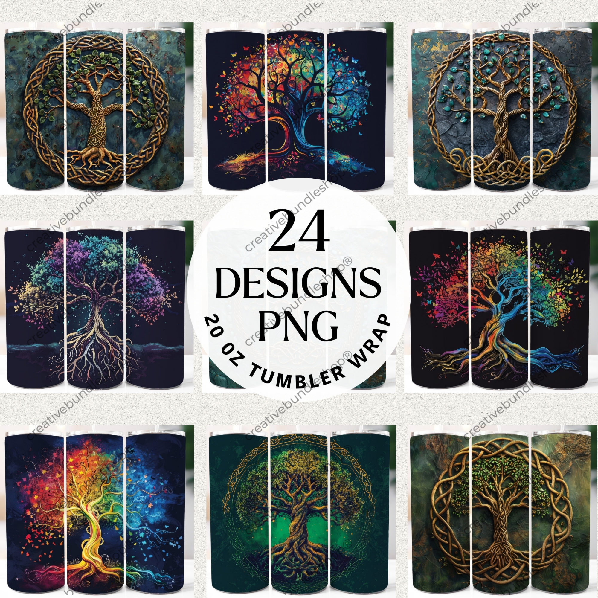 Tree of Life Celtic Tumbler Wrap Bundle - 24 Designs PNG 20 oz