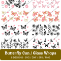 Butterfly Can/Glass Wraps SVG Bundle - 8 Designs