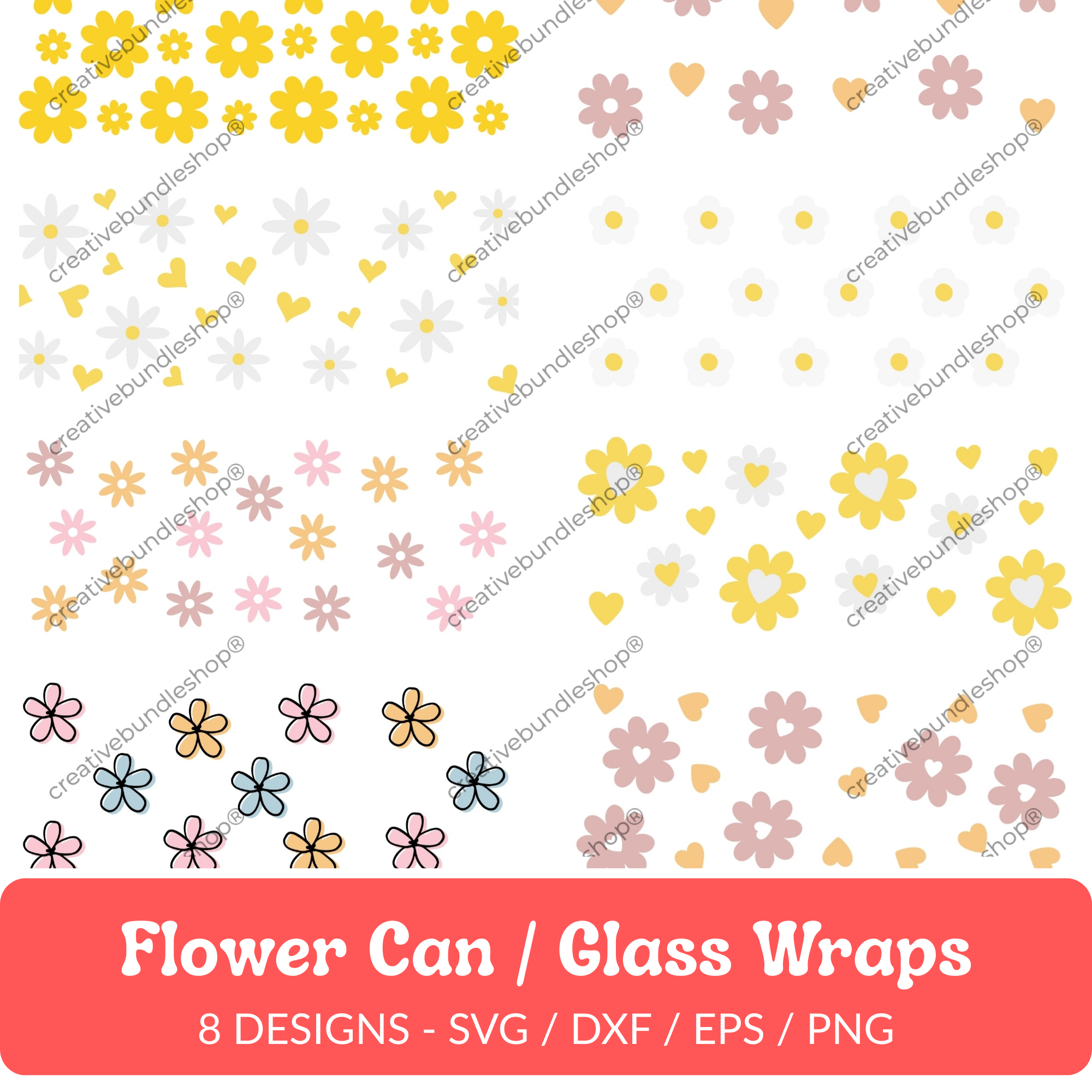 Flower Can/Glass Wraps SVG Bundle - 8 Designs
