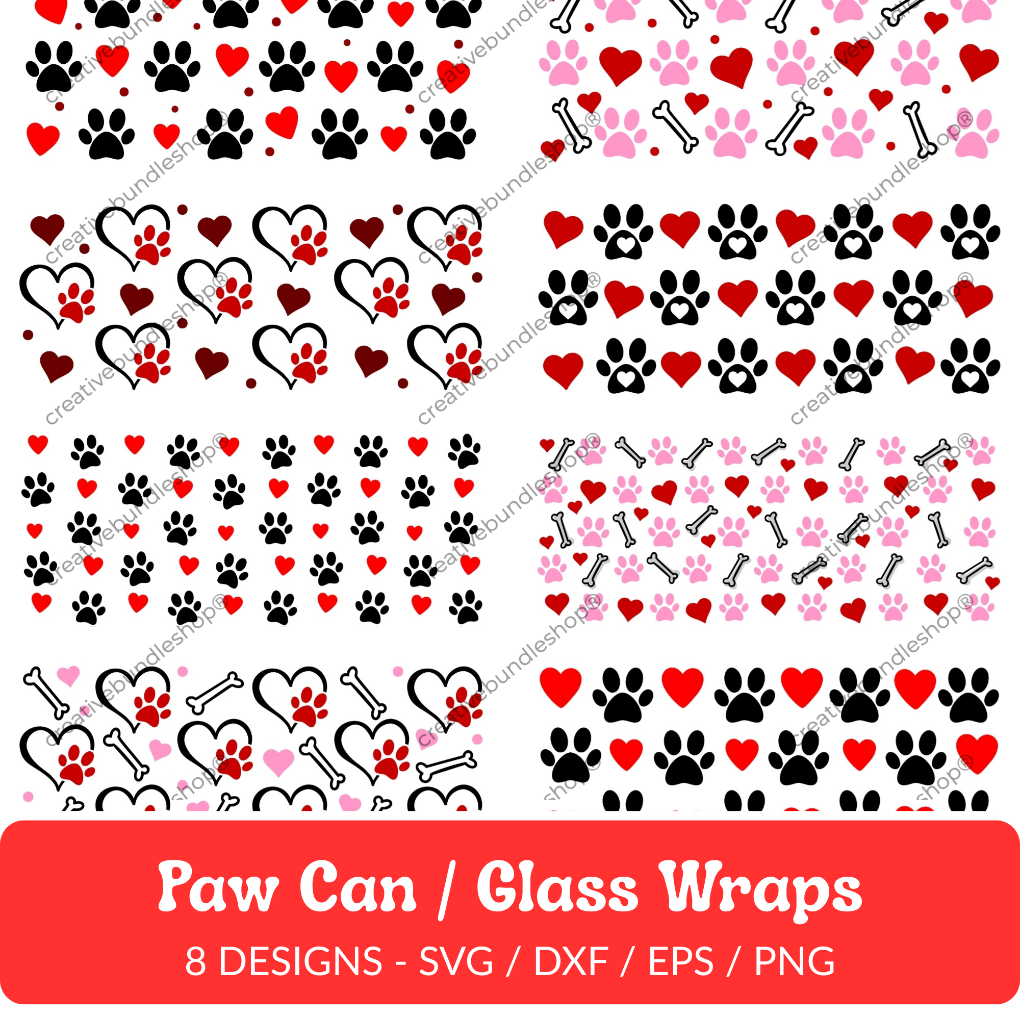 Paw Can/Glass Wraps SVG Bundle - 8 Designs
