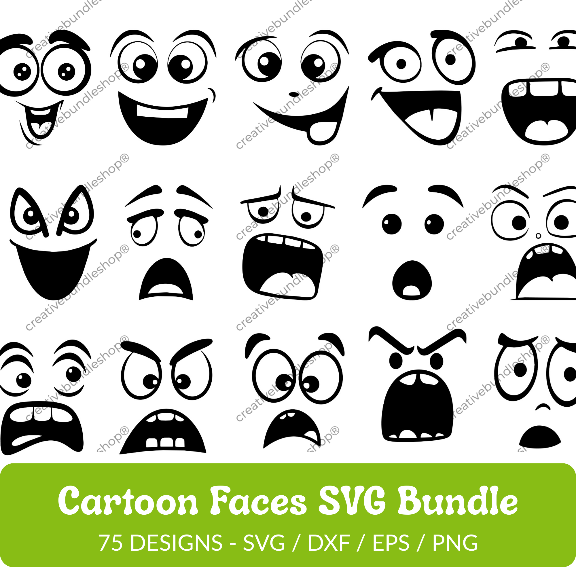 Cartoon Faces SVG Bundle - 75 Designs