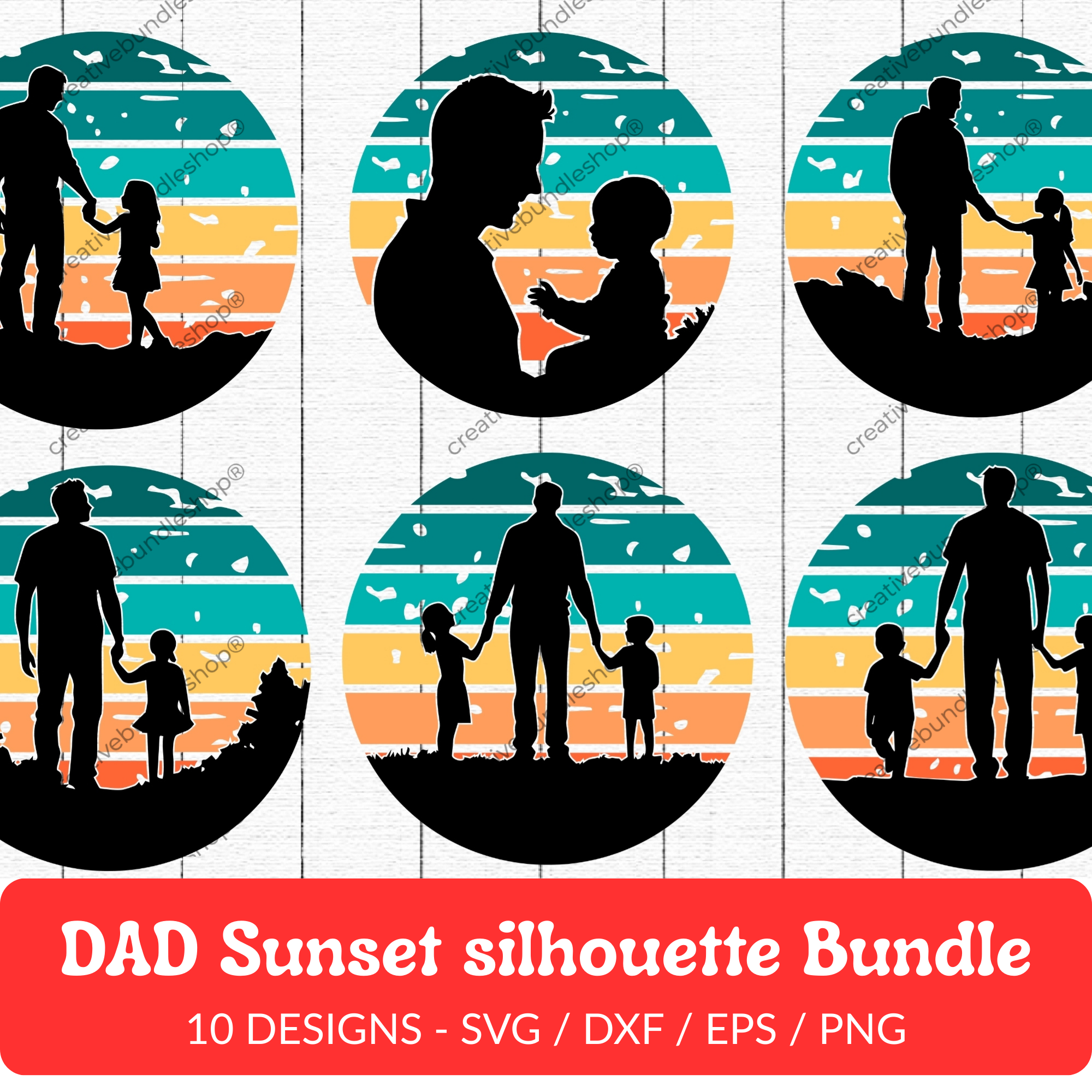 Dad Sunset Silhouette SVG Bundle - 10 Designs