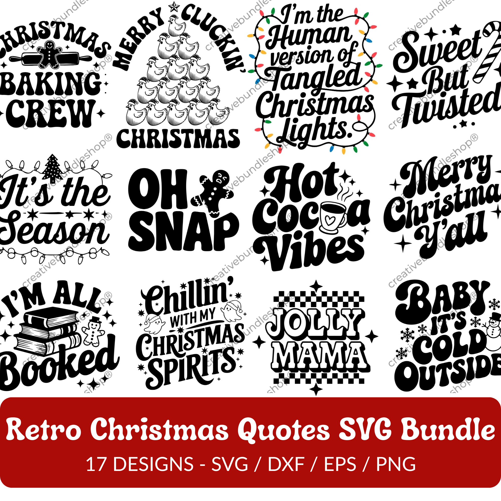 Retro Christmas Quotes SVG Bundle - 17 Designs