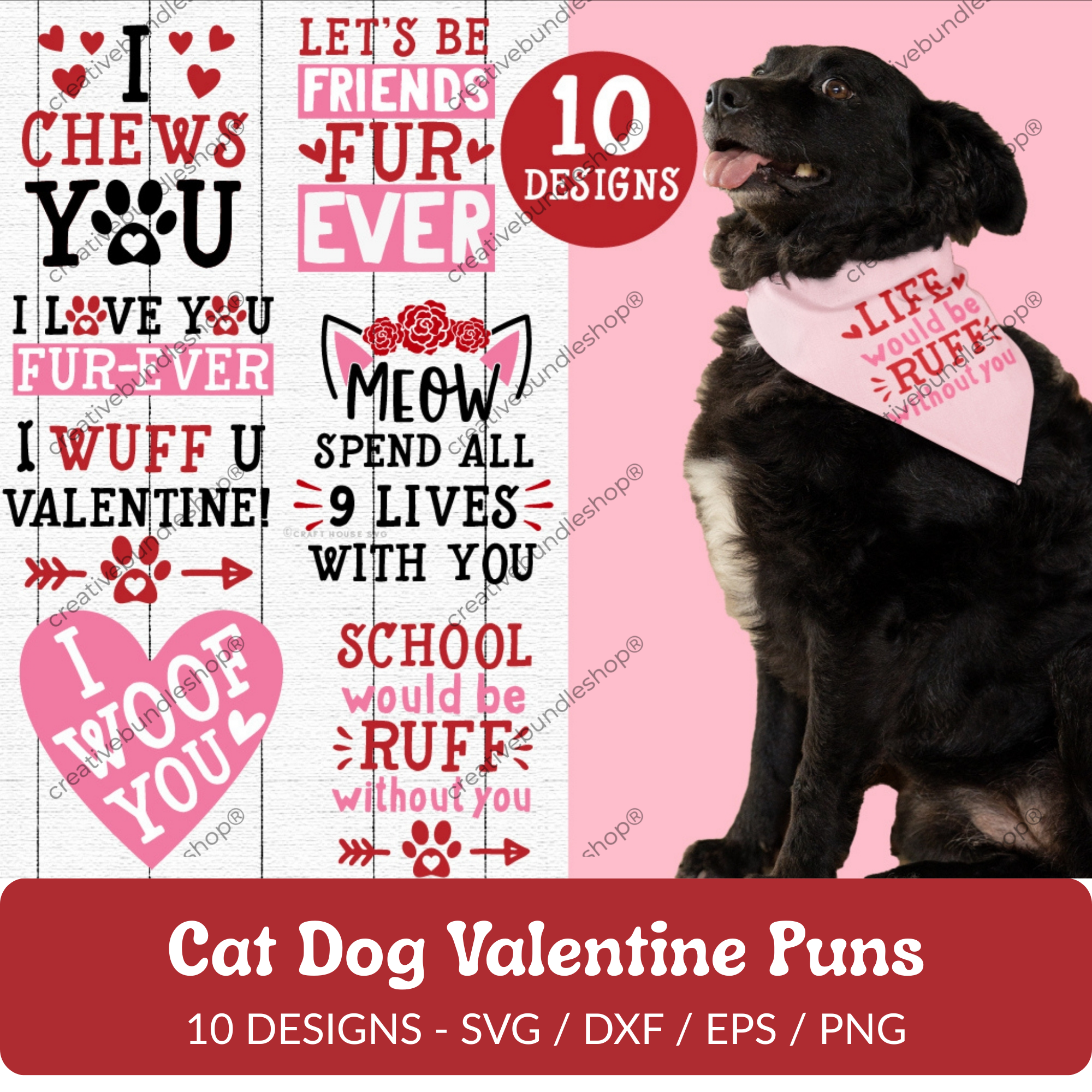 Cat Dog Valentine Puns SVG Bundle - 10 Designs