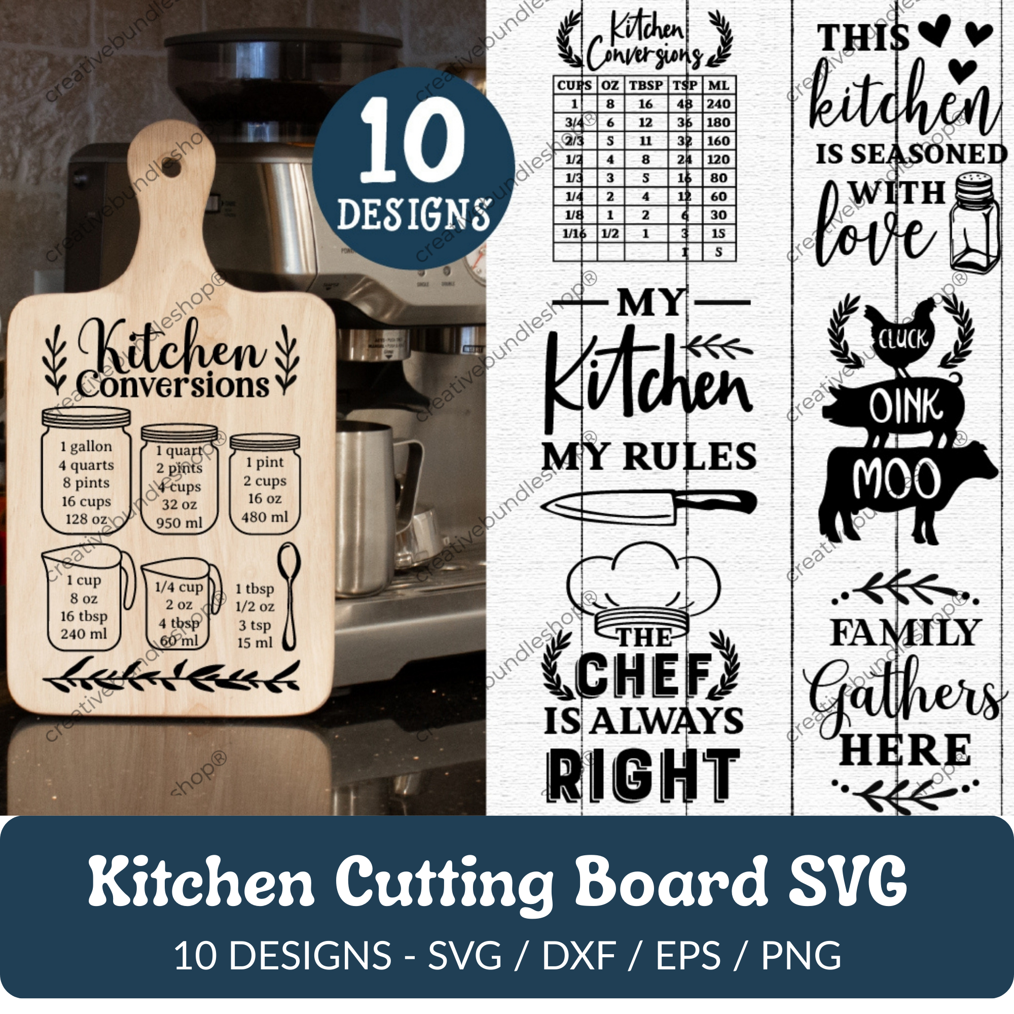 Kitchen Cutting Board SVG Bundle - 10 Designs