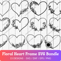 Floral Heart Frame SVG Bundle - 15 Designs