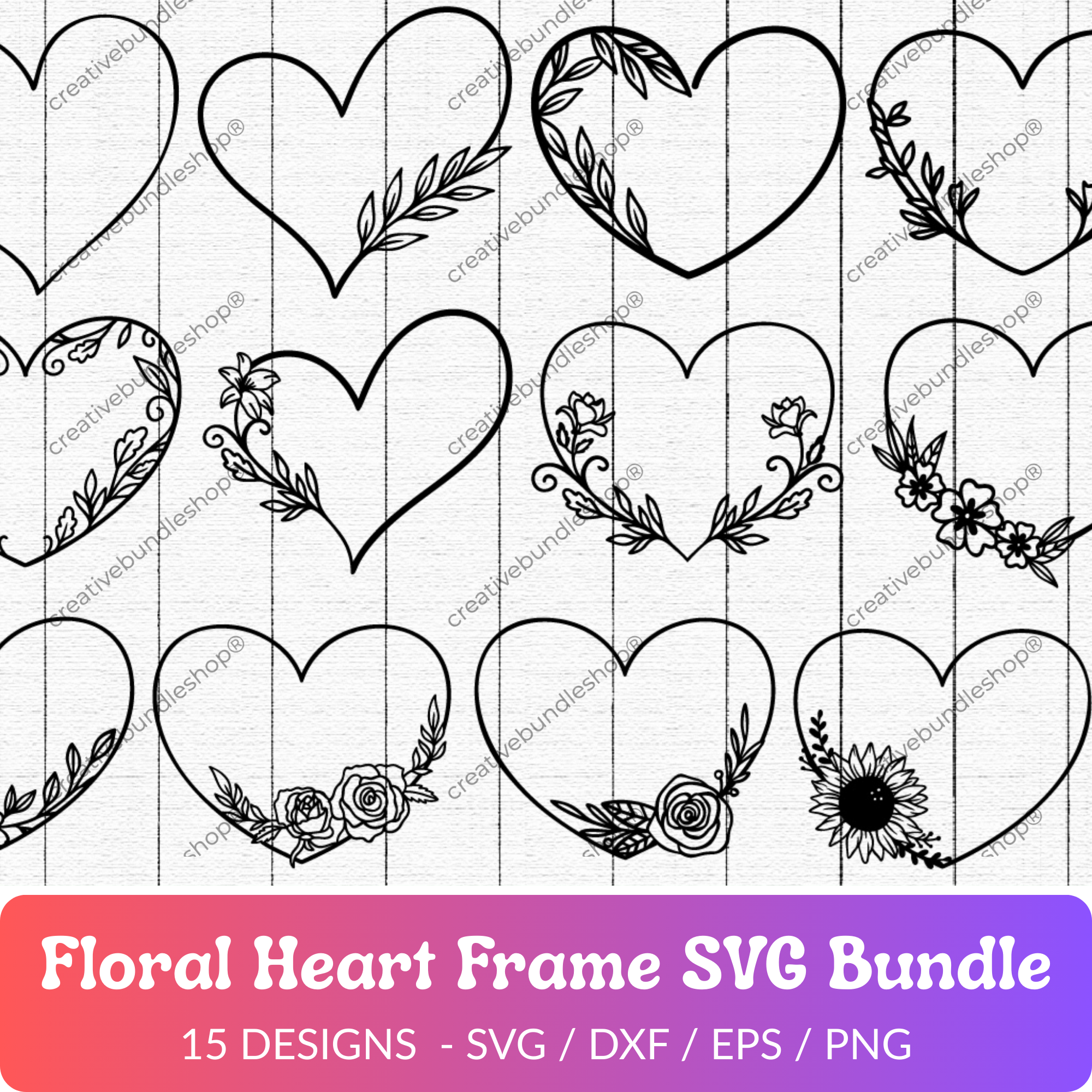 Floral Heart Frame SVG Bundle - 15 Designs