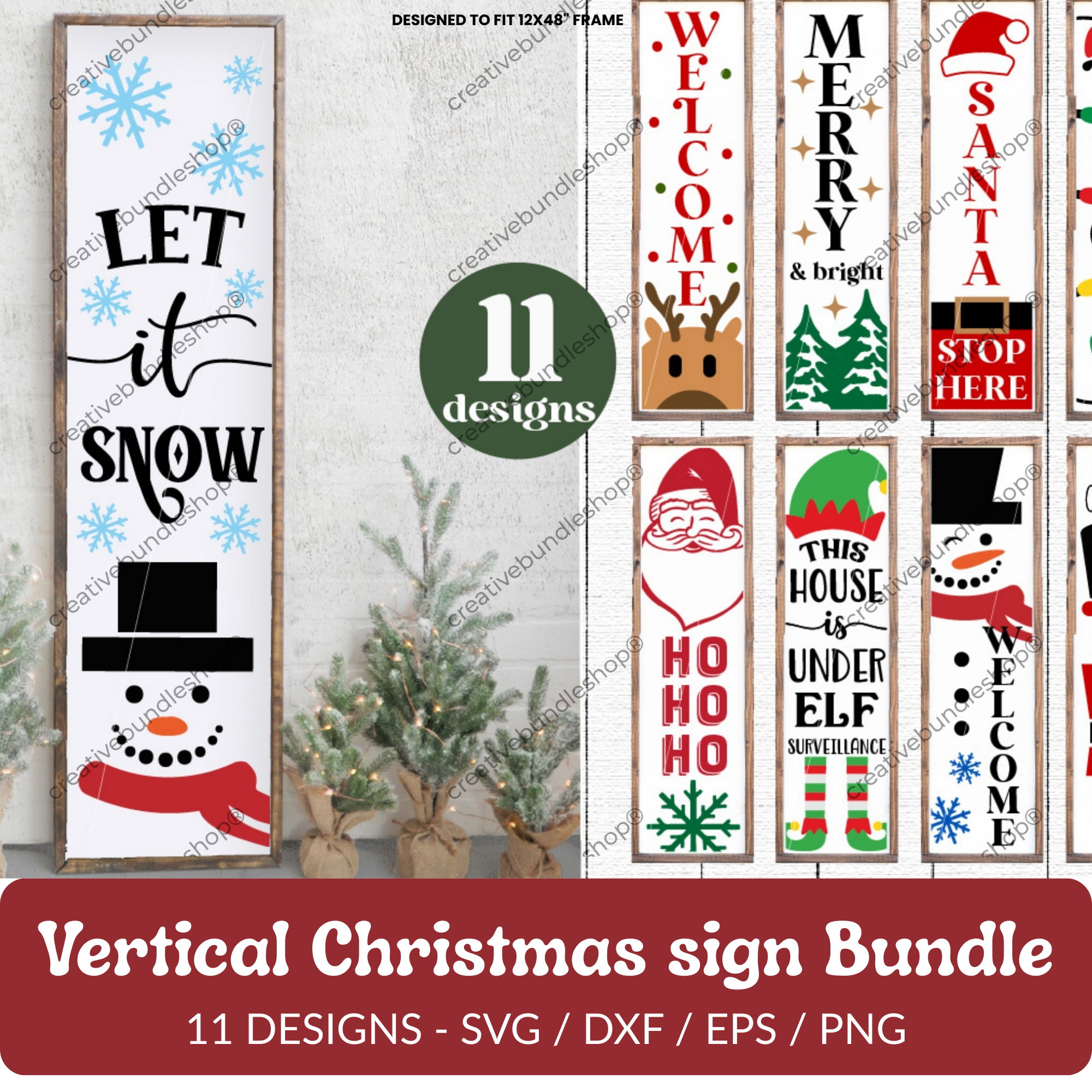 Vertical Christmas Sign SVG Bundle - 11 Designs