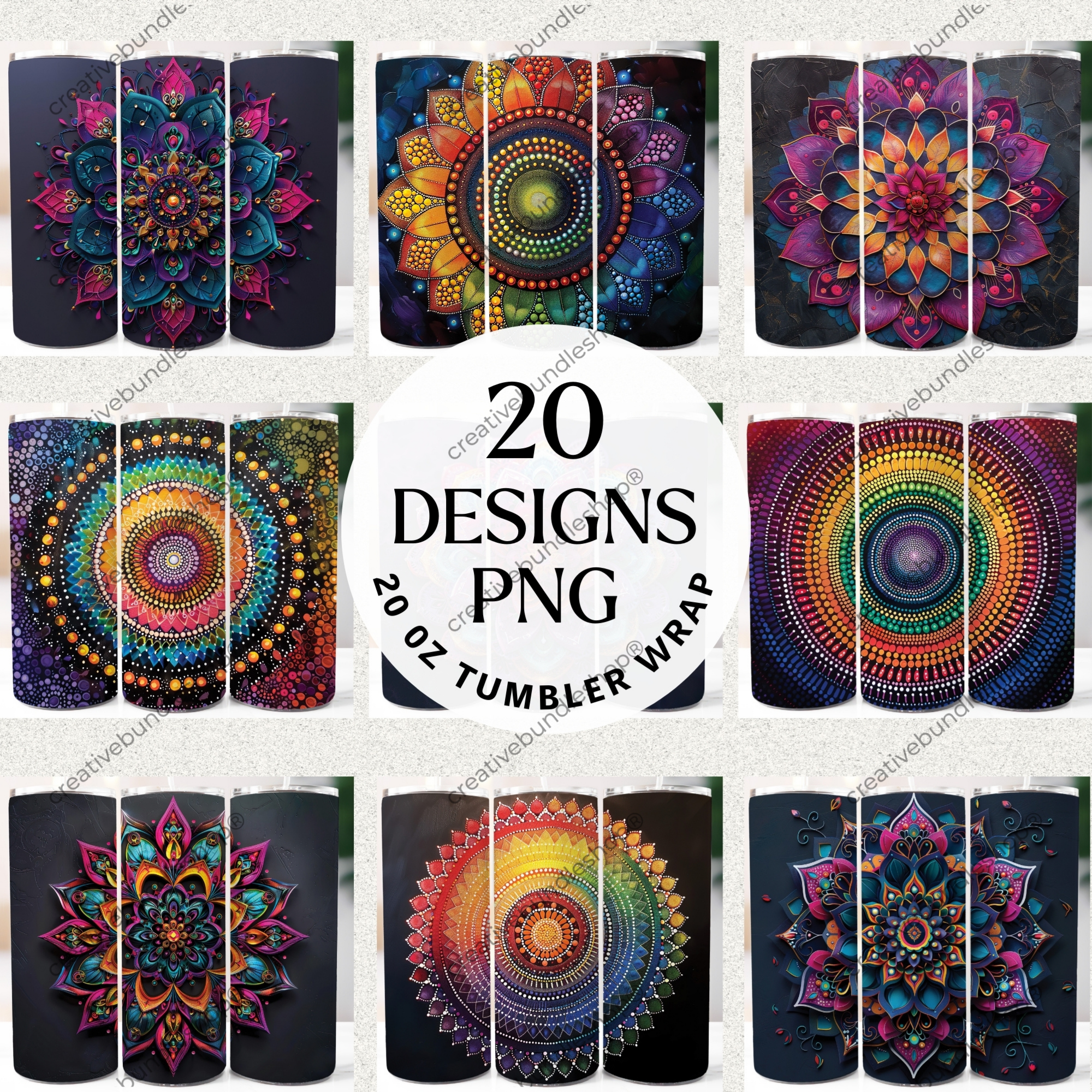 Mandala Art Tumbler Wrap Bundle - 20 Designs PNG 20 oz