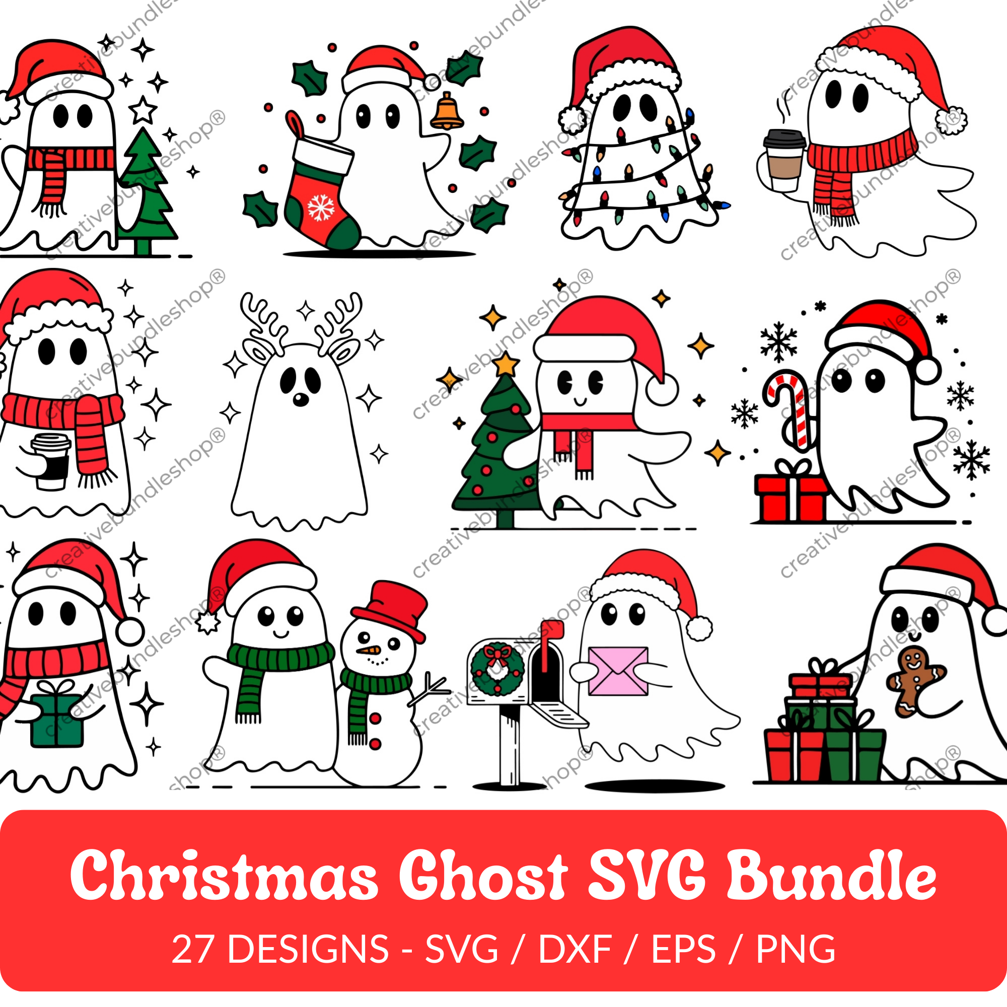 Christmas Ghost SVG Bundle - 27 Designs